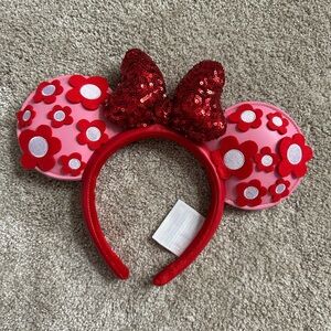 Red and Pink Floral Mouse Ears Headband